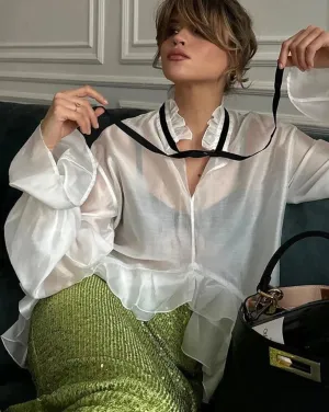 Ruffle Collar Long Sleeve Women Tops