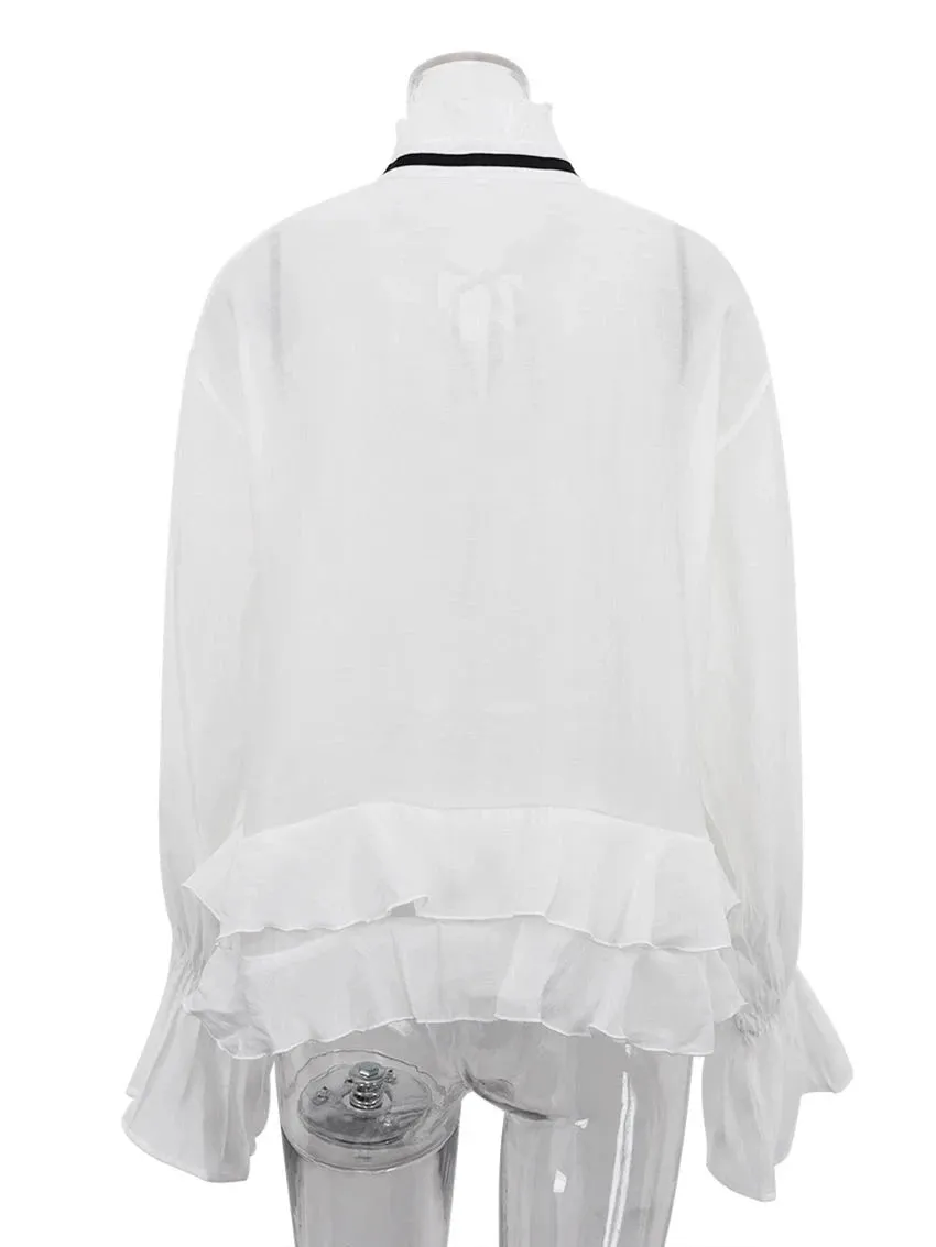 Ruffle Collar Long Sleeve Women Tops