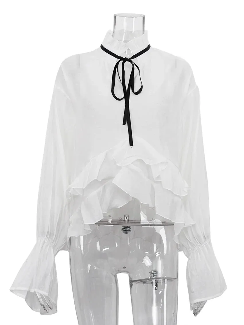 Ruffle Collar Long Sleeve Women Tops