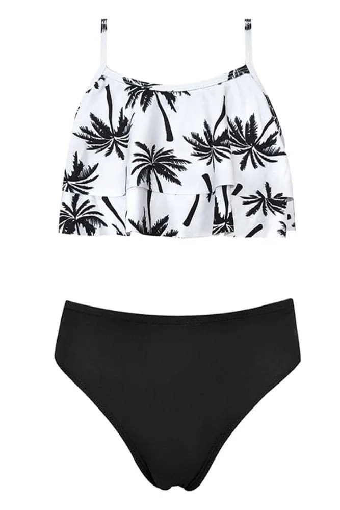 Ruffle Flounce Floral Print Girls Swimsuits