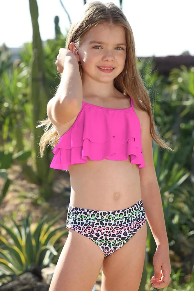 Ruffle Flounce Floral Print Girls Swimsuits