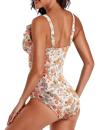 Ruffle One Piecev Neck Swimwear