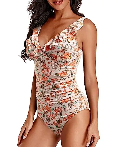 Ruffle One Piecev Neck Swimwear