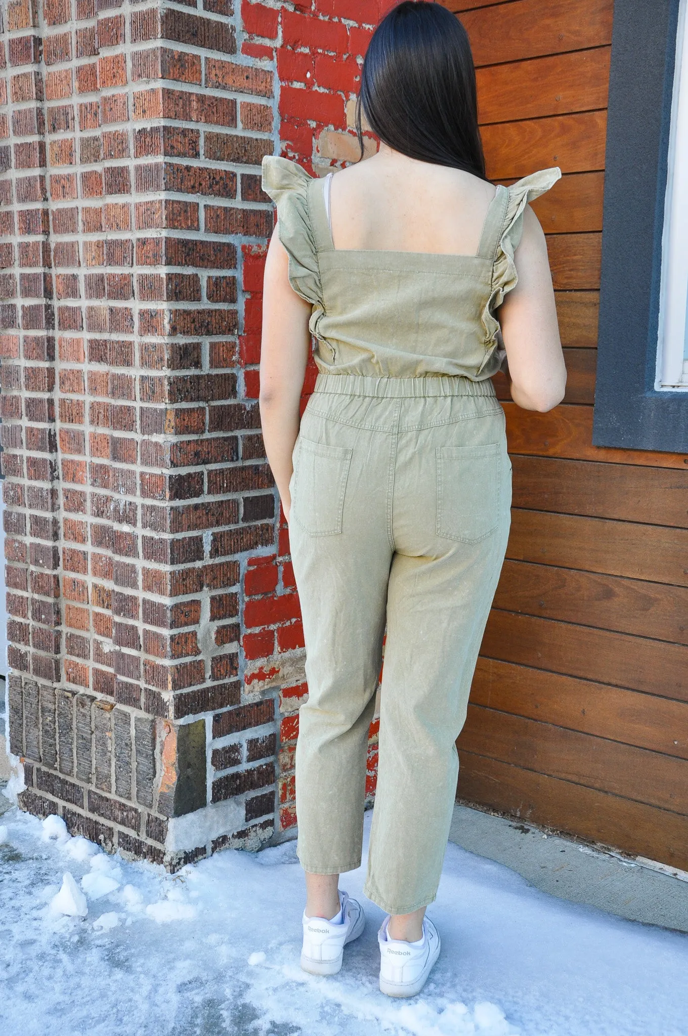 Ruffle Sleeve Jumpsuit w/Zipper