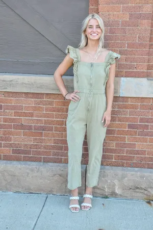 Ruffle Sleeve Jumpsuit w/Zipper