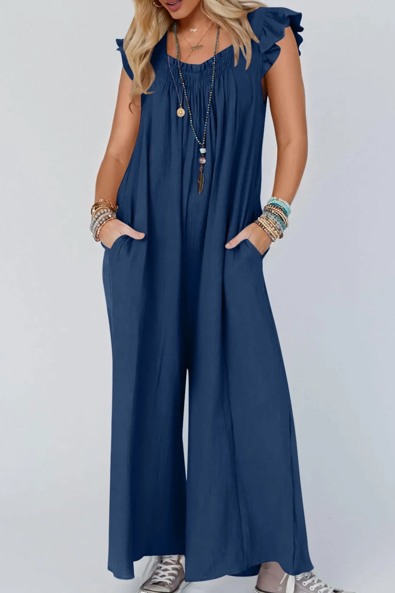 Ruffle Sleeve Pocketed Jumpsuits