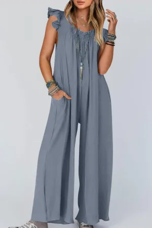 Ruffle Sleeve Pocketed Jumpsuits