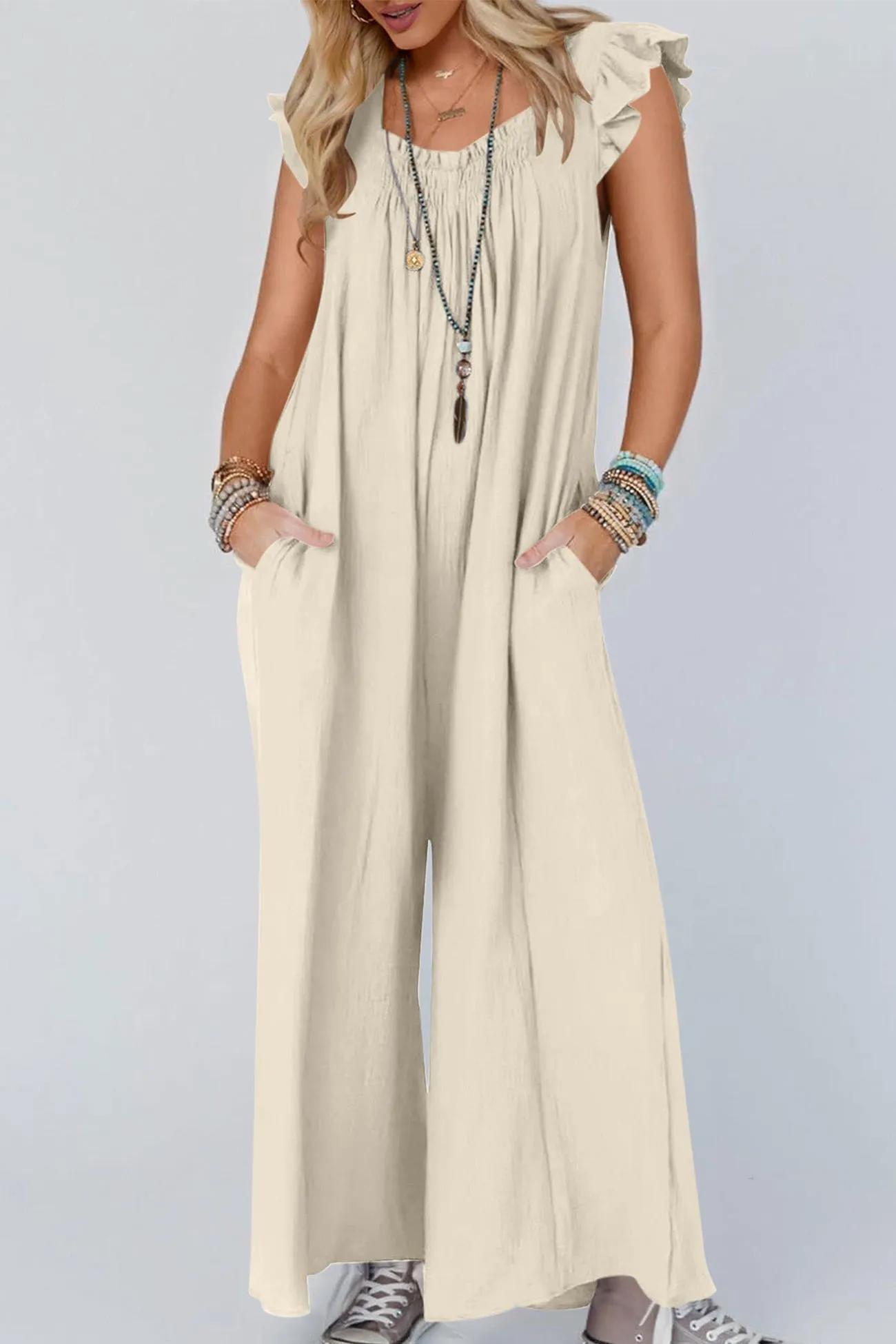 Ruffle Sleeve Pocketed Jumpsuits
