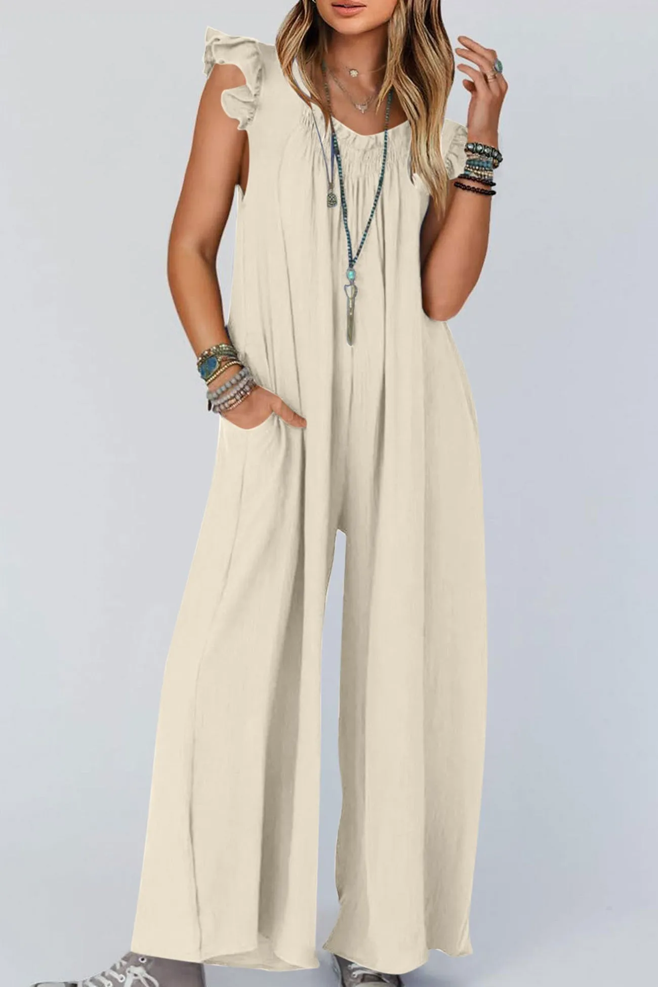 Ruffle Sleeve Pocketed Jumpsuits