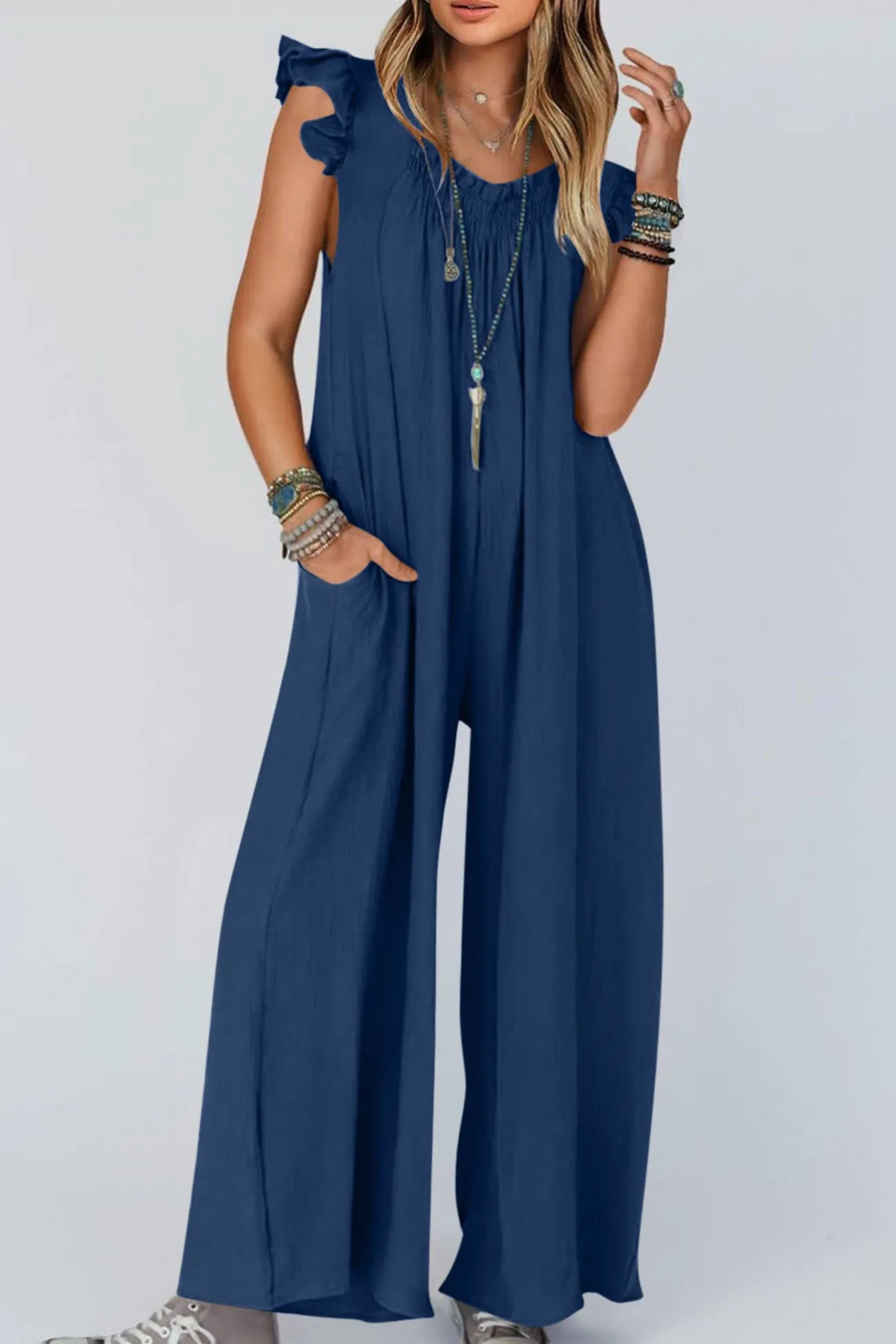 Ruffle Sleeve Pocketed Jumpsuits