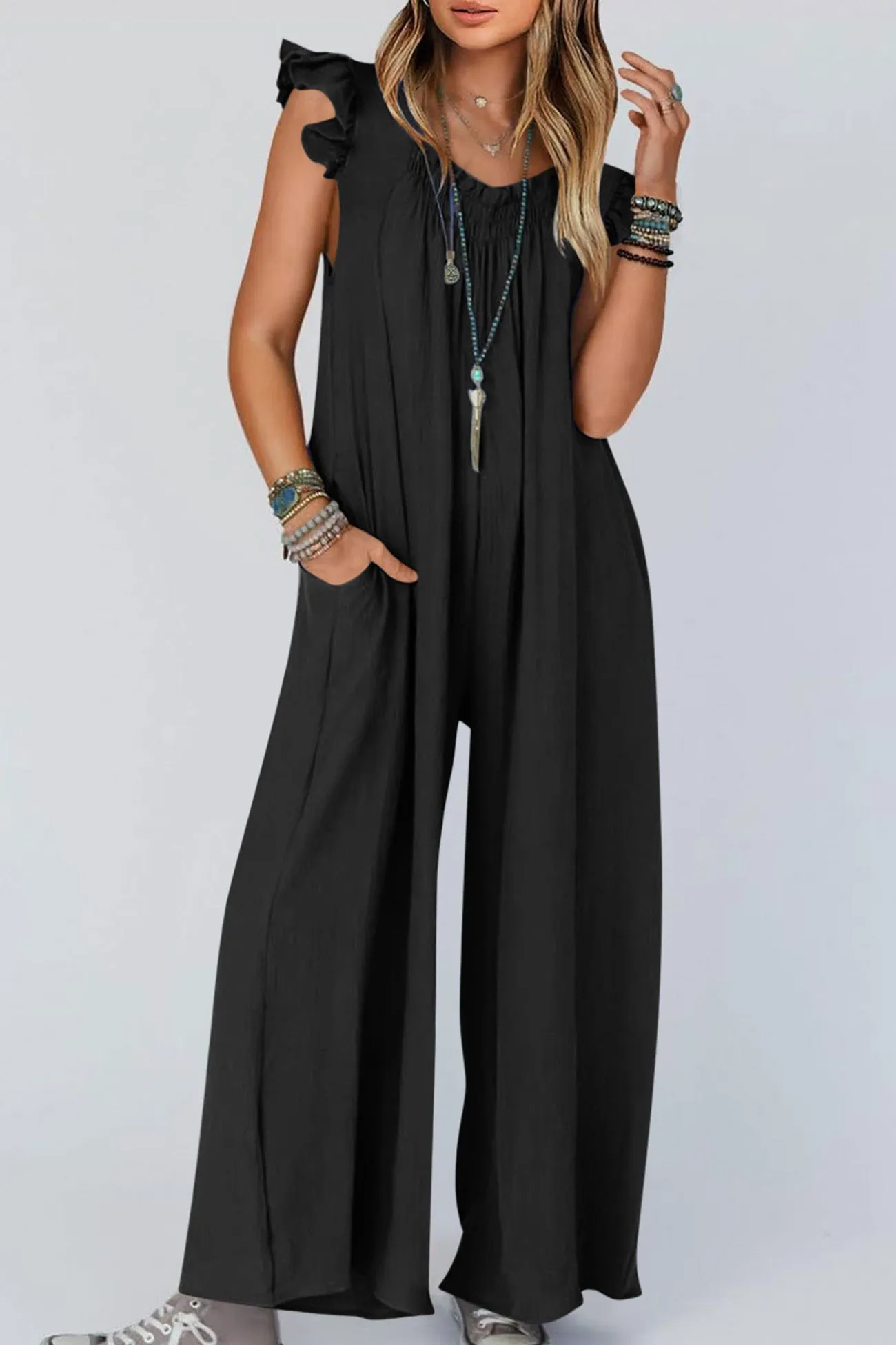 Ruffle Sleeve Pocketed Jumpsuits