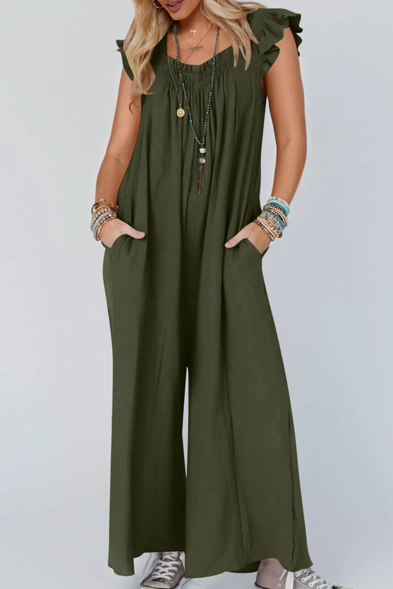 Ruffle Sleeve Pocketed Jumpsuits