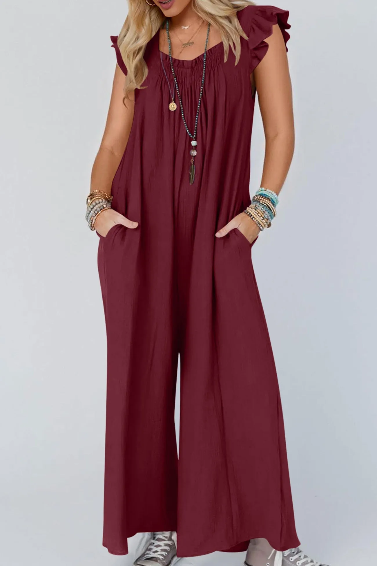 Ruffle Sleeve Pocketed Jumpsuits