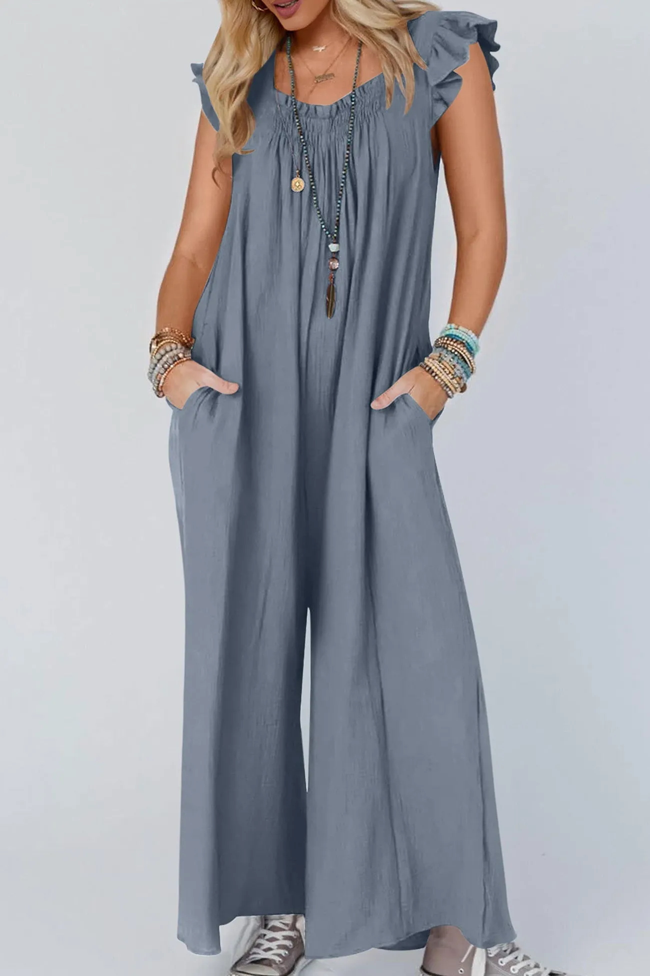 Ruffle Sleeve Pocketed Jumpsuits