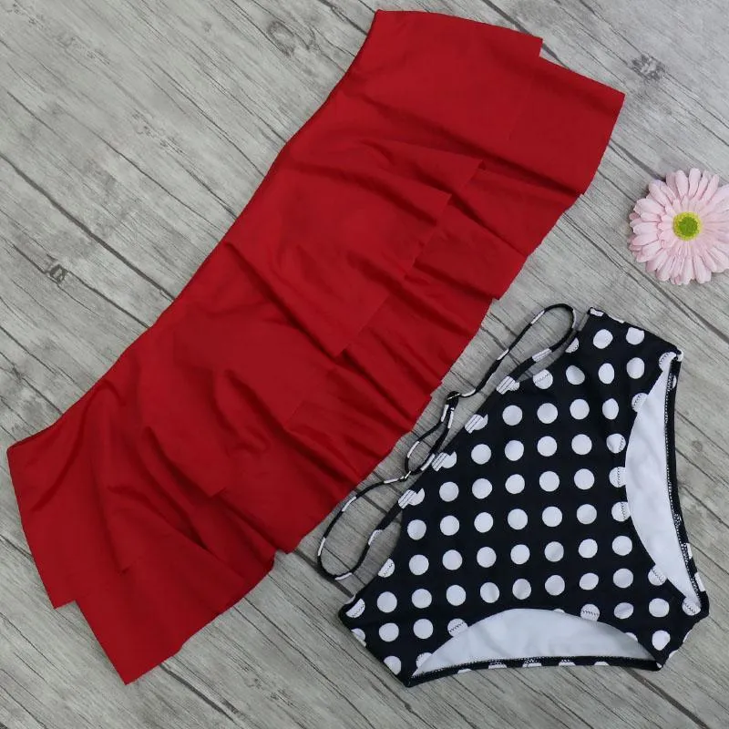 Ruffle Vintage Bandeau High Waist Swimsuits