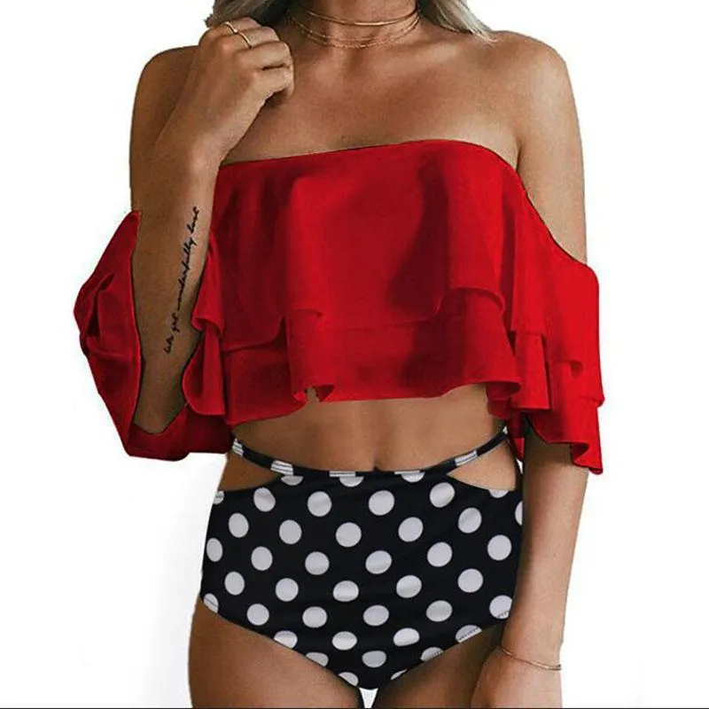 Ruffle Vintage Bandeau High Waist Swimsuits