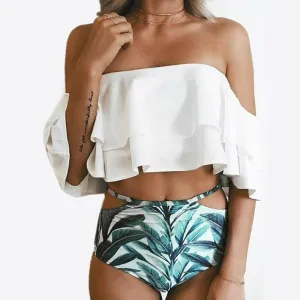 Ruffle Vintage Bandeau High Waist Swimsuits