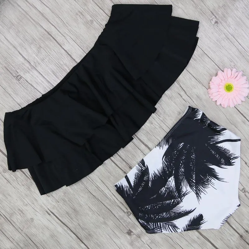 Ruffle Vintage Bandeau High Waist Swimsuits