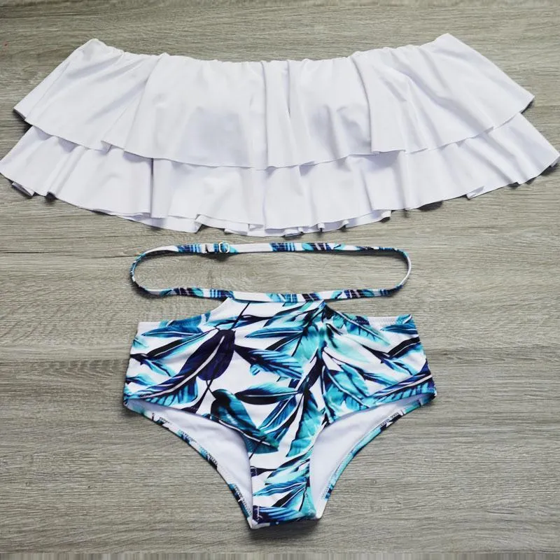 Ruffle Vintage Bandeau High Waist Swimsuits