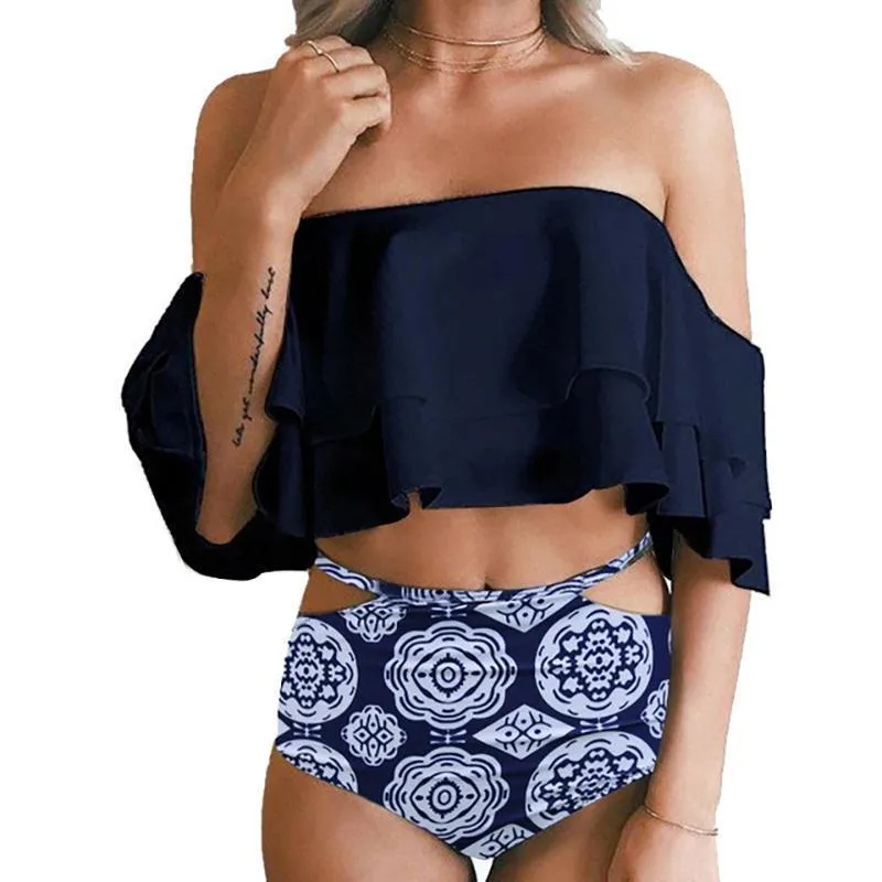 Ruffle Vintage Bandeau High Waist Swimsuits