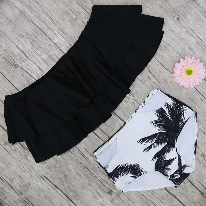 Ruffle Vintage Bandeau High Waist Swimsuits