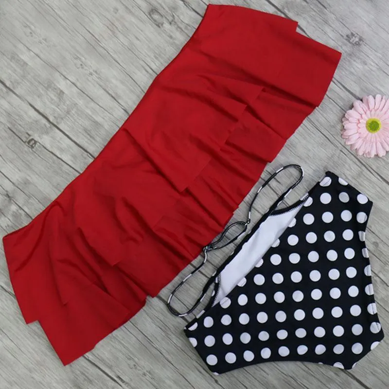 Ruffle Vintage Bandeau High Waist Swimsuits