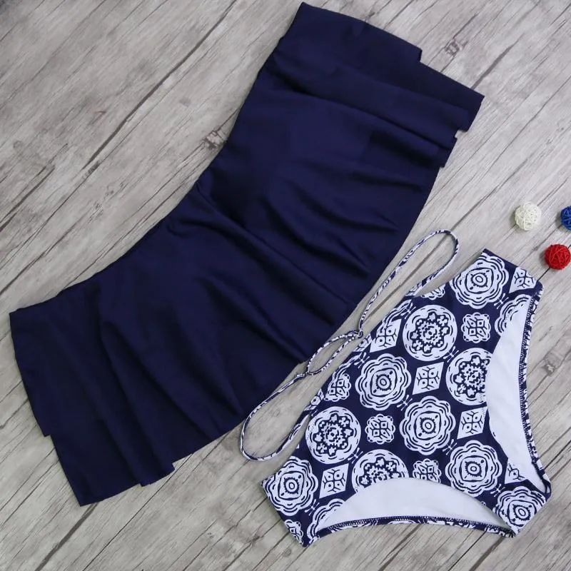 Ruffle Vintage Bandeau High Waist Swimsuits