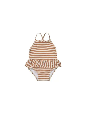 Ruffled One-One Piece Swimsuit | Clay Stripe