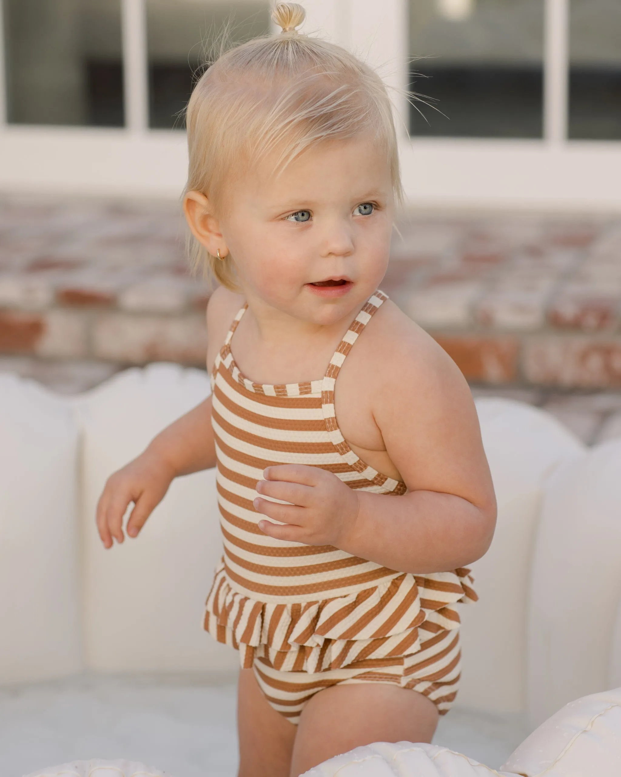 Ruffled One-One Piece Swimsuit | Clay Stripe