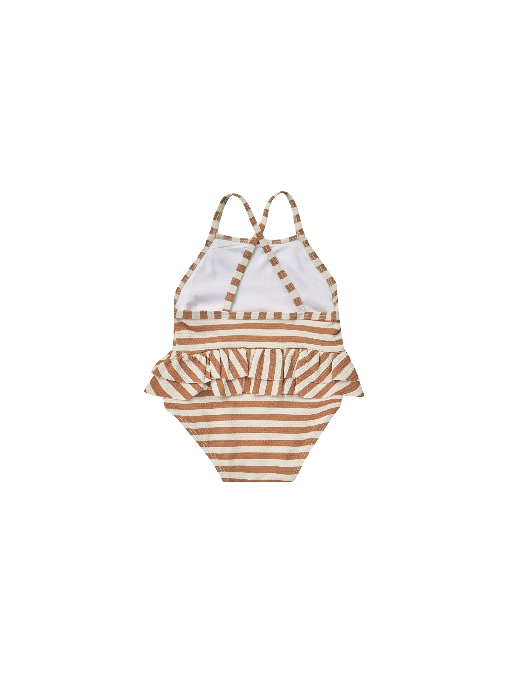 Ruffled One-One Piece Swimsuit | Clay Stripe