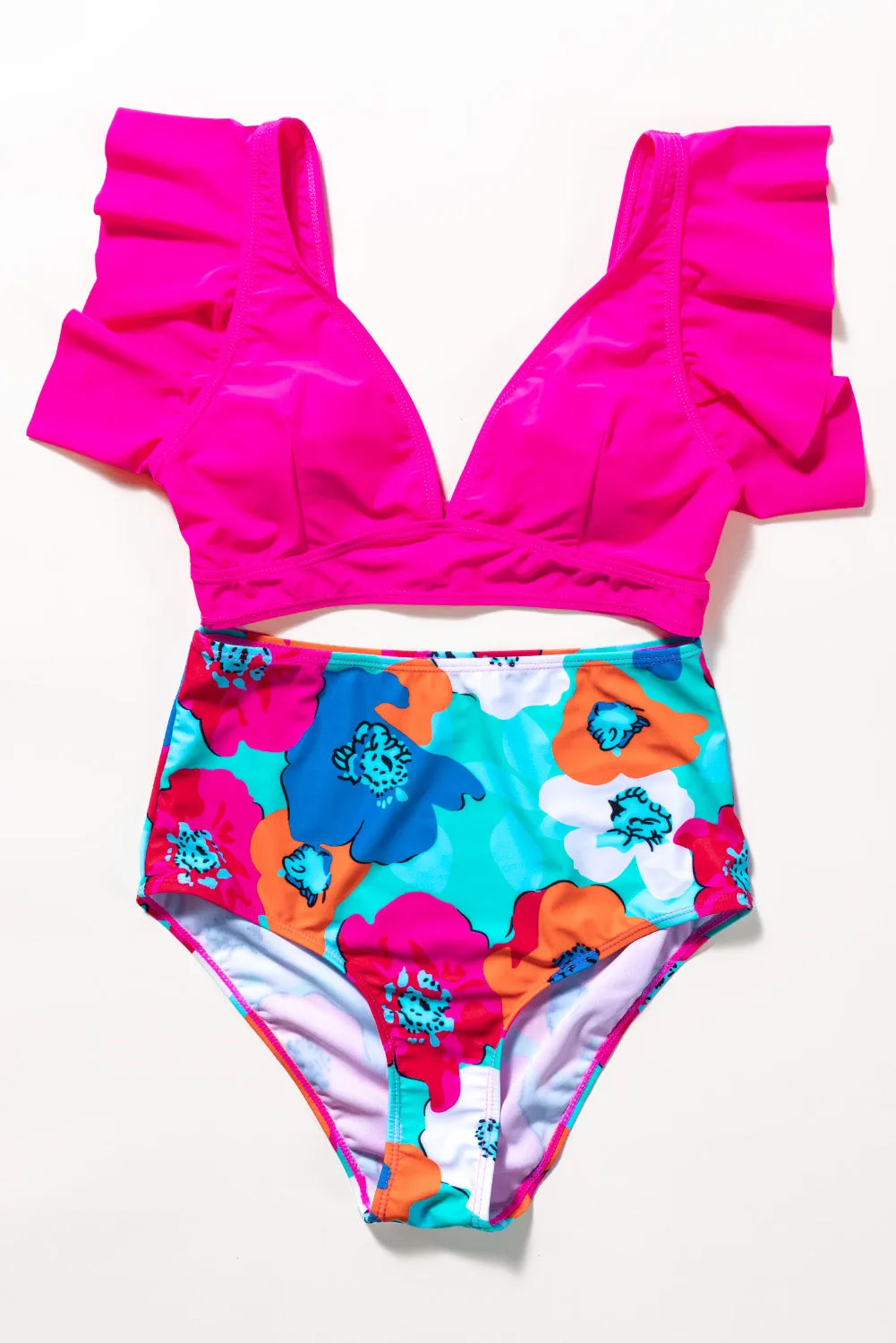 Ruffles Floral Print High Waist Bikini