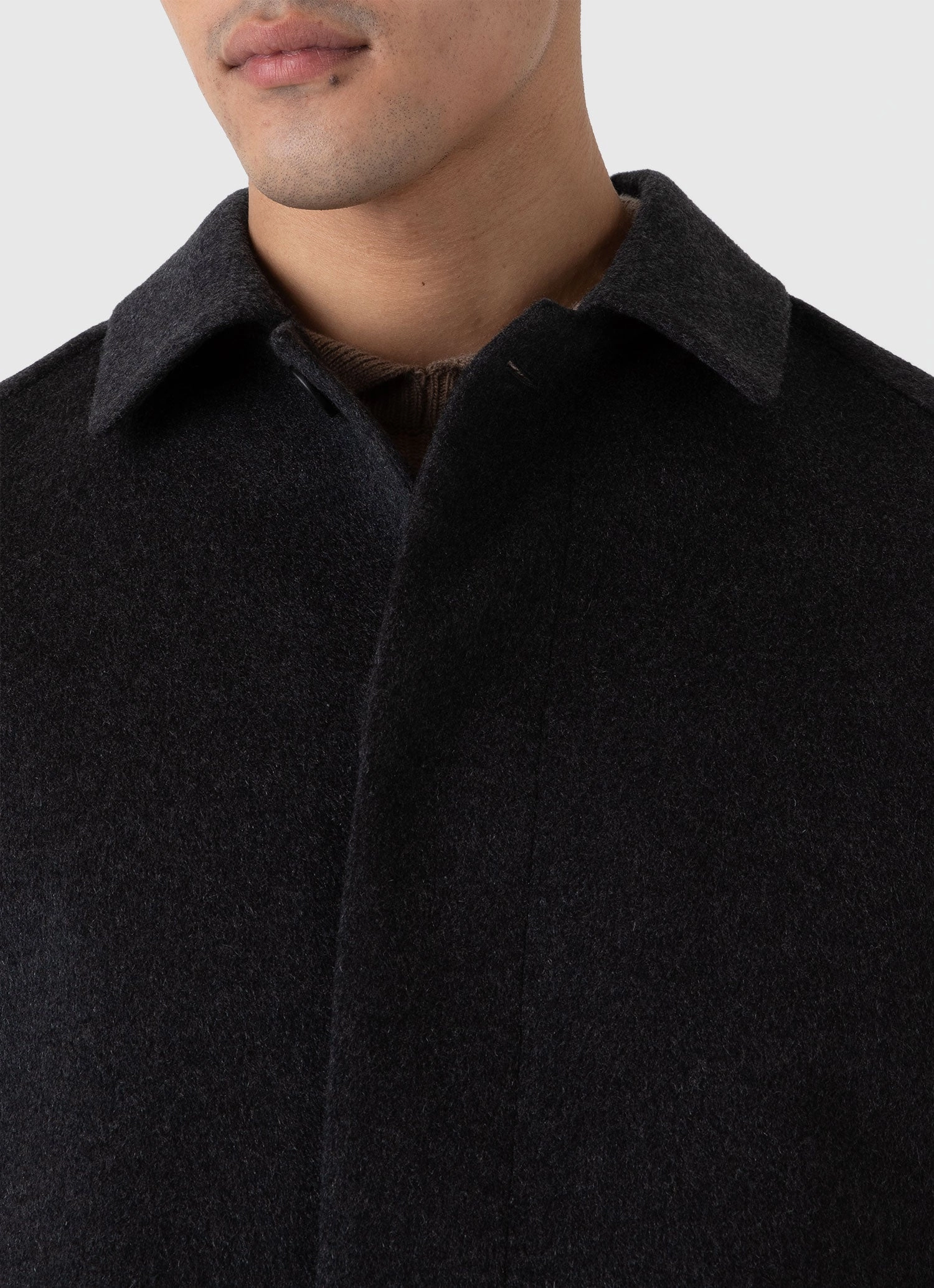 Pink Men's Cashmere Car Coat in Charcoal Melange