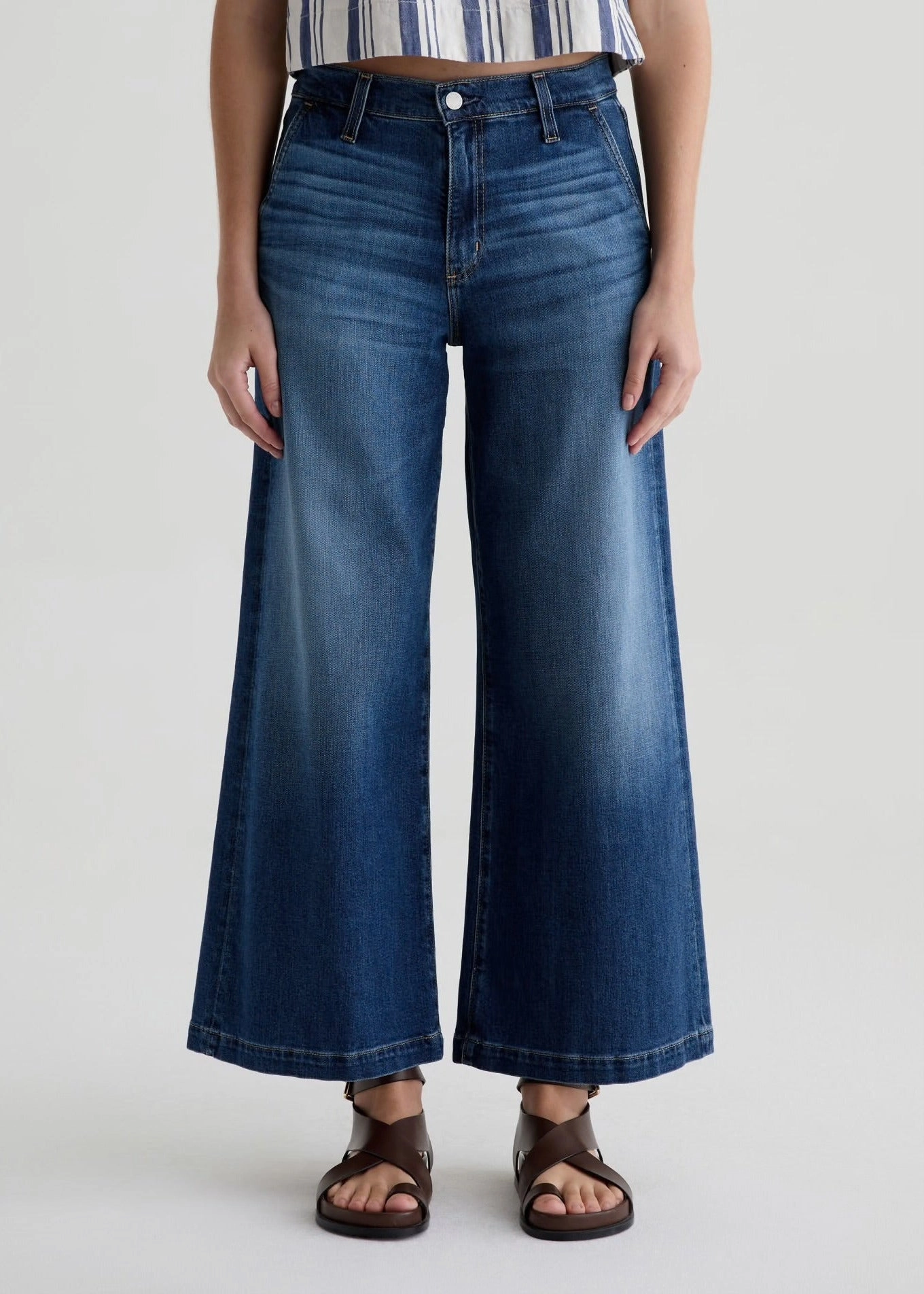 Winter Fashion Work Ready Lightweight Textured AG Stella Ankle Mid-Rise Palazzo Ankle - Indigo