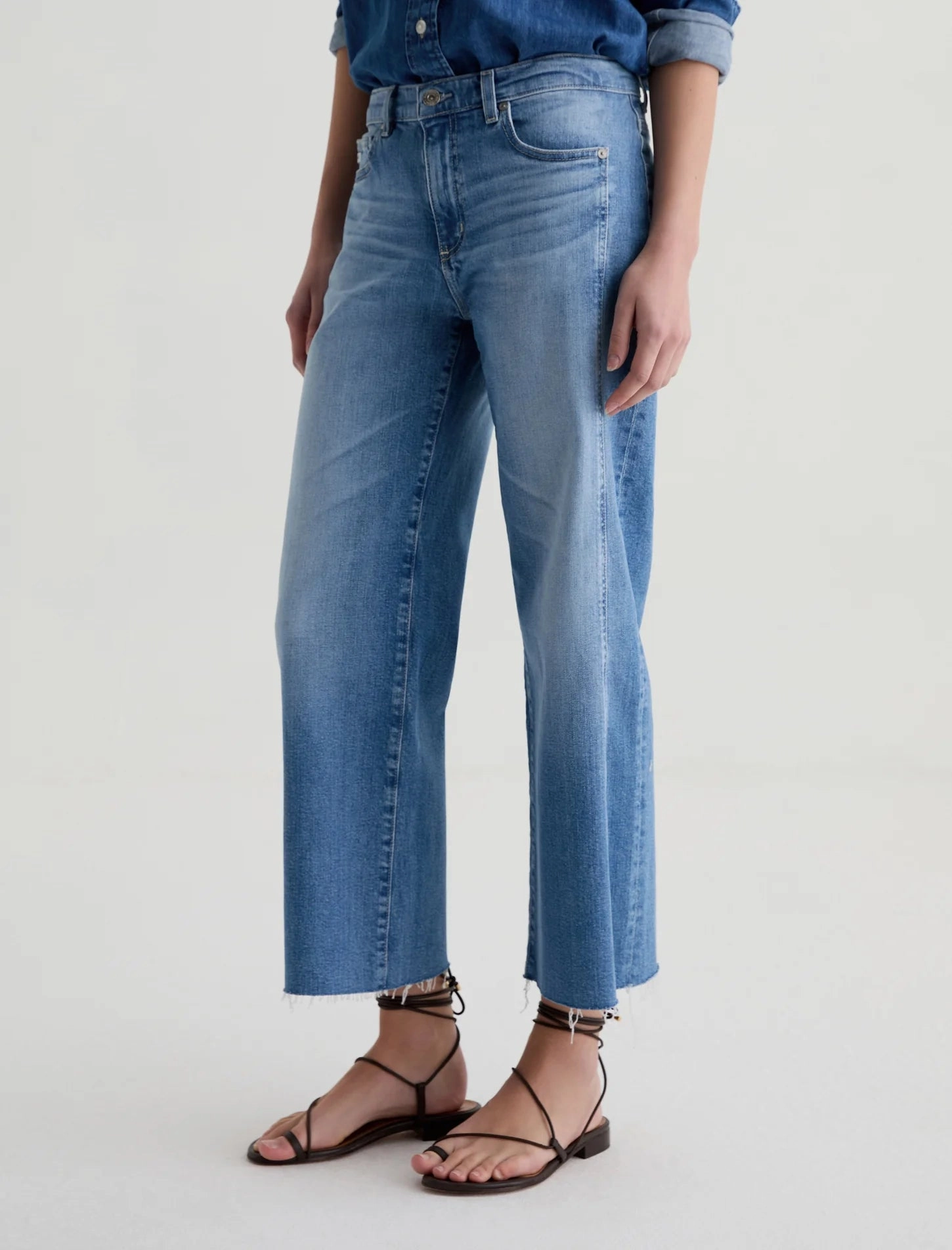 Saige Mid-rise Wide Leg Crop With Panel - Rosarito Premium Denim
