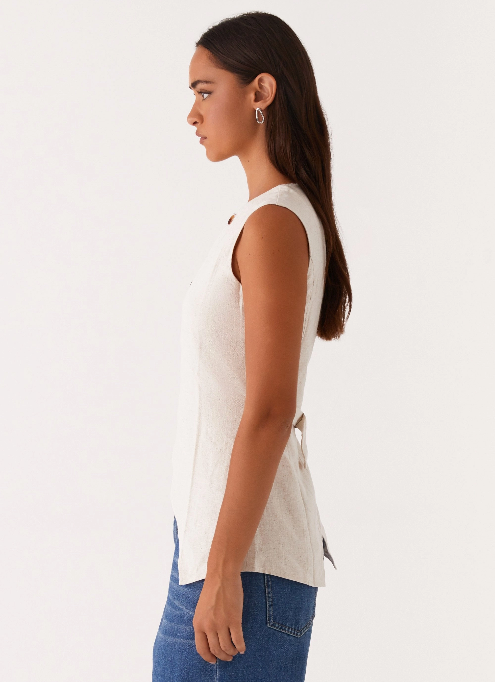Tagless Comfort Runaway Button Tie Vest - Oatmeal