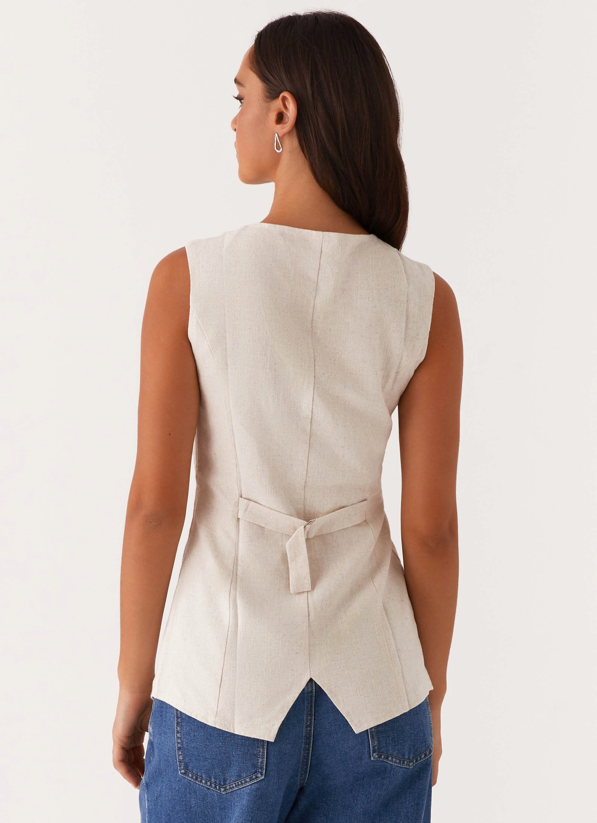 Runaway Button Tie Vest - Oatmeal Antibacterial Full Coverage Fit