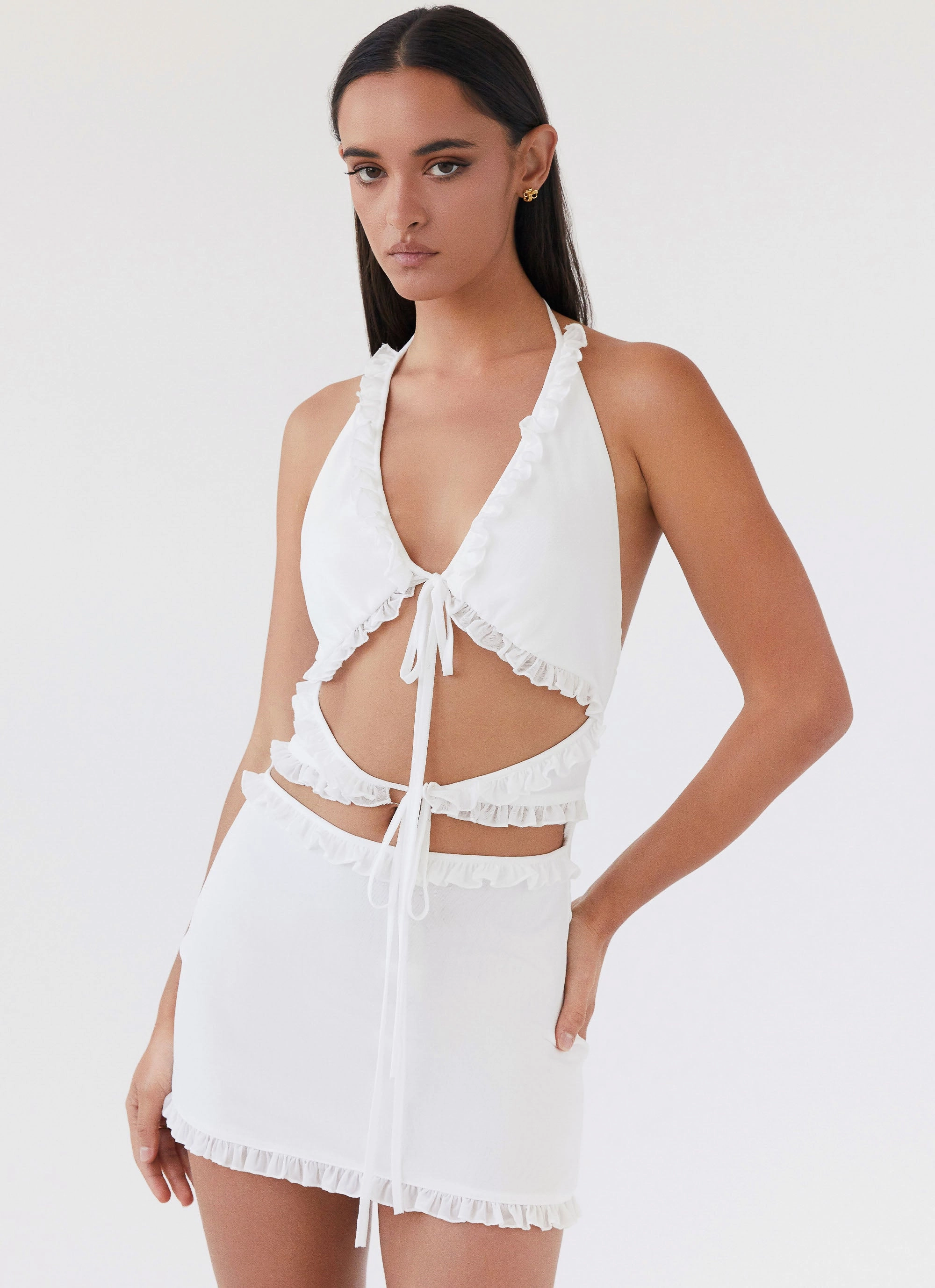 Stain-Resistant Love Exchange Ruffle Mini Dress - White