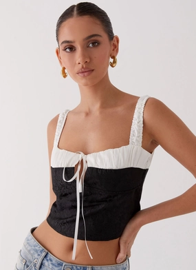 Ryder Bustier Top - Black Tangle Free Cord Ryder Bustier Top - Black Anti Pill Finish Ribbed Hem