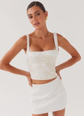 Ryder Bustier Top - Ivory Sky Fluid Drape Material Oversized Silhouette HiddenPocket Ryder Bustier Top - Ivory Sky