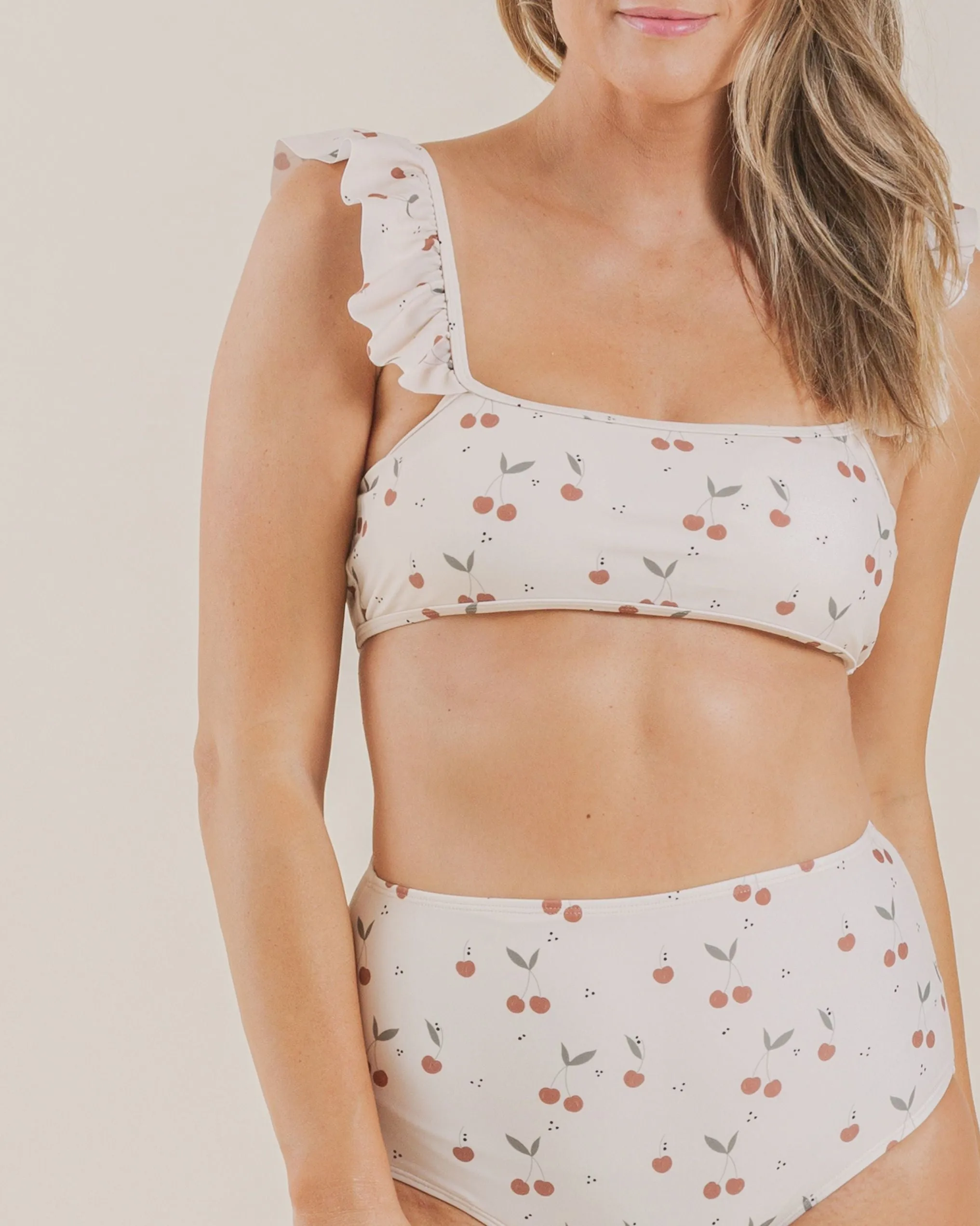 Rylee   Cru Women's High Waisted Bikini Bottom - Shell Cherries