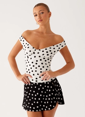 Rylie Top - White Polka Dot Thermal Regulating Layer Rylie Top - White Polka Dot UPFProtection Elasticized Waistband