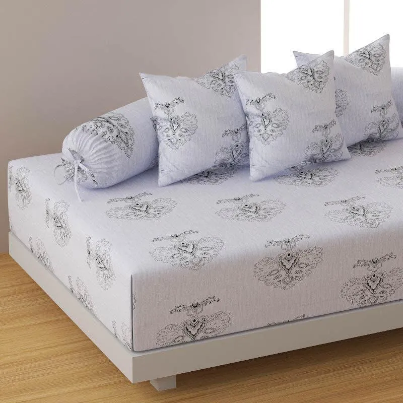 Saaniya Floral Diwan Set - Grey