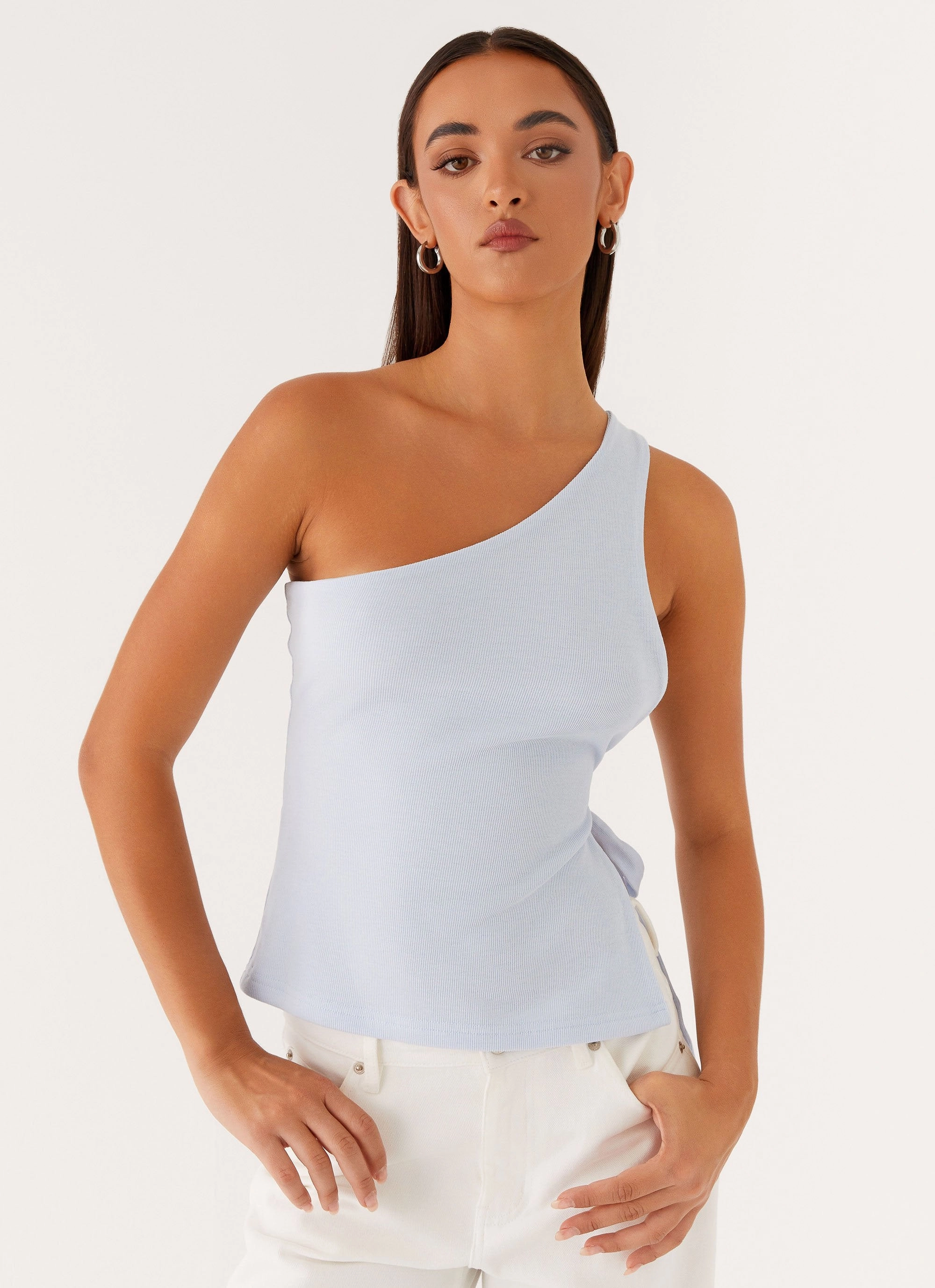 Durable Reinforced Hem Safiya One Shoulder Top - Blue