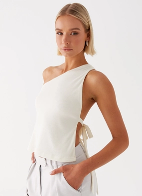Safiya One Shoulder Top - White QuickAbsorb Material QuickDry Textile LowMaintenanceFabric Safiya One Shoulder Top - White