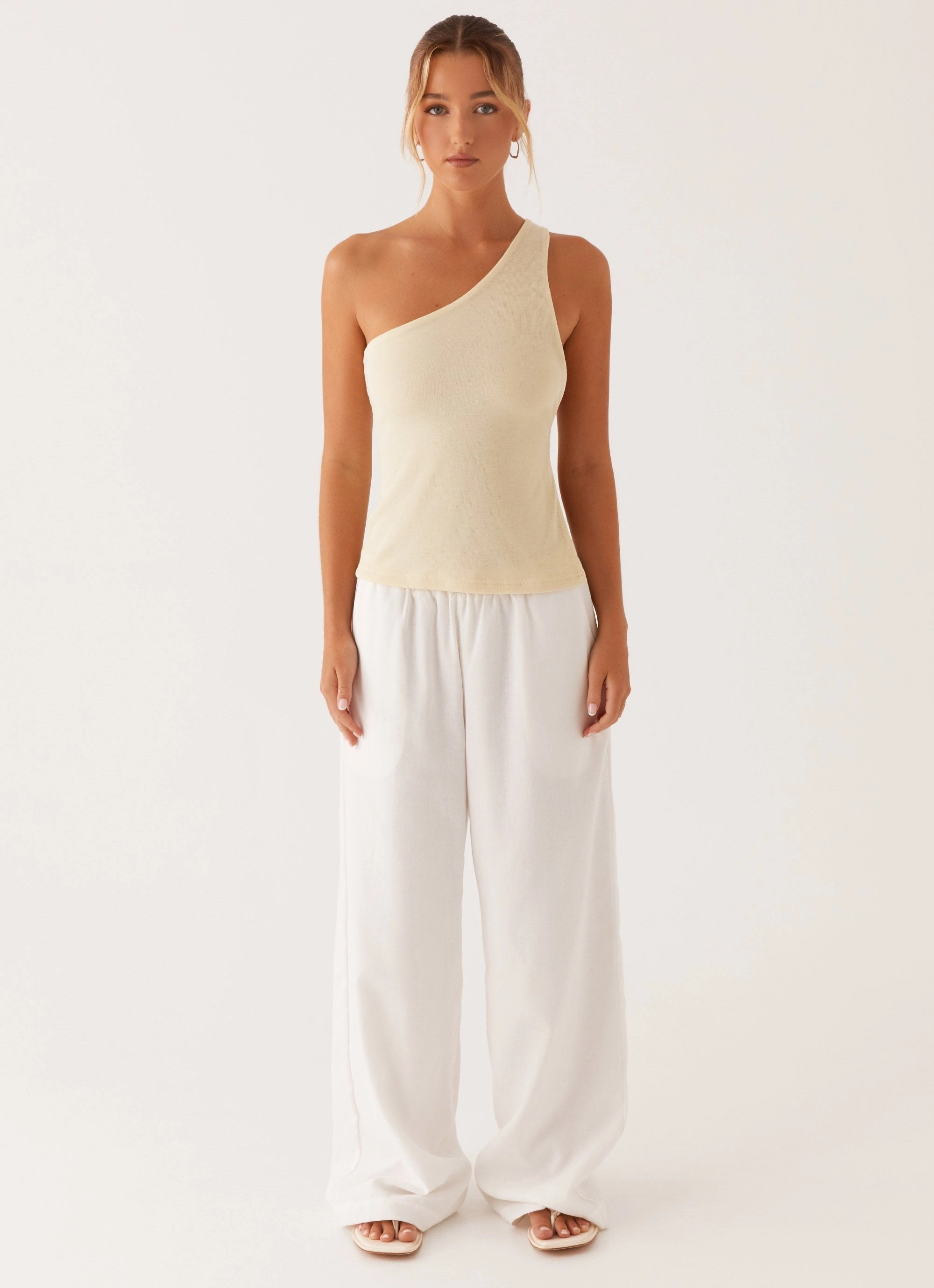 Safiya One Shoulder Top - Yellow Stretch Material ContrastPlacket