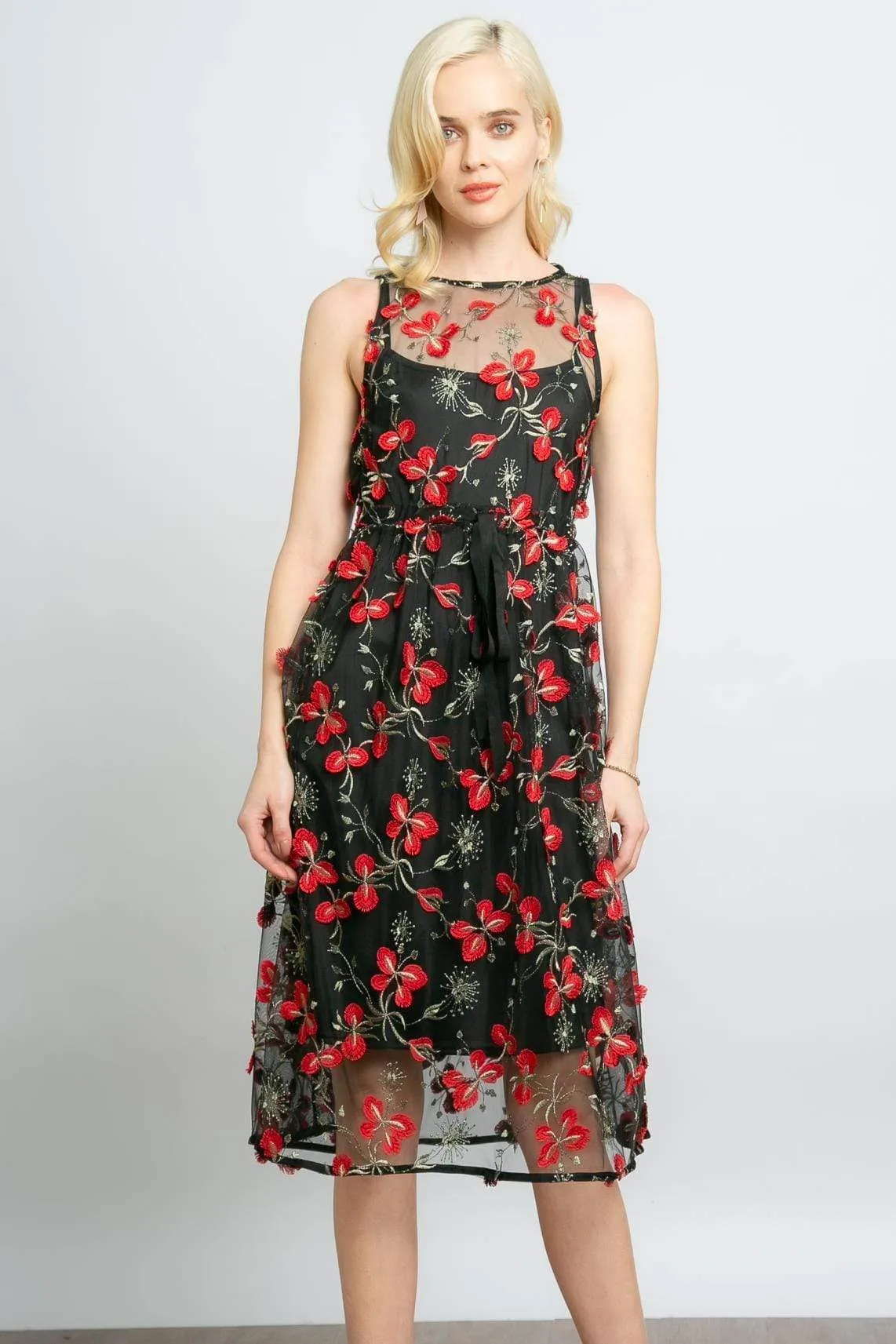 Party Floral City Rhythm Sage Dress - Cardinal
