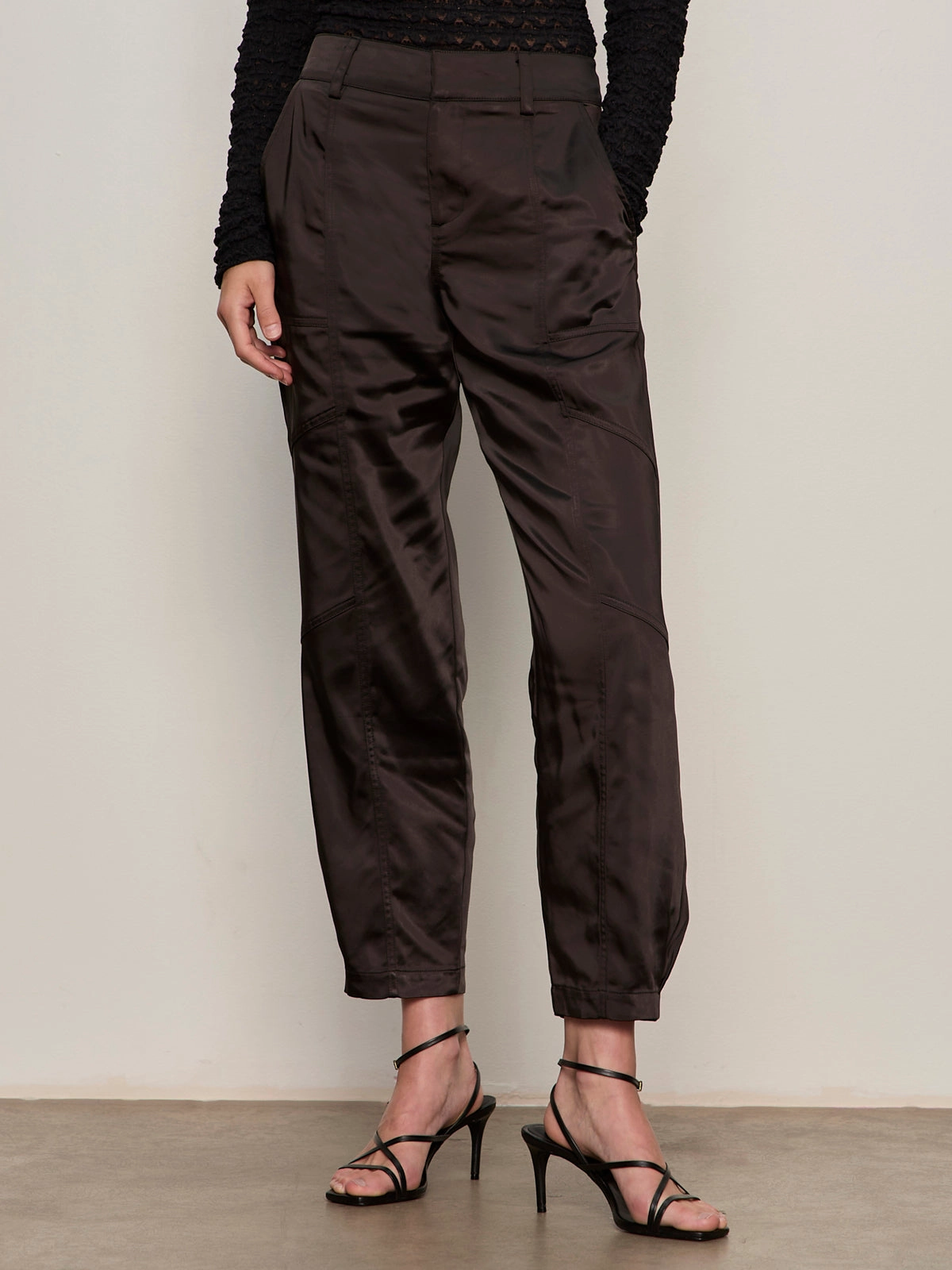 Casual Look Flexible Performance Wear Sahara Satin Tapered Pant Black
