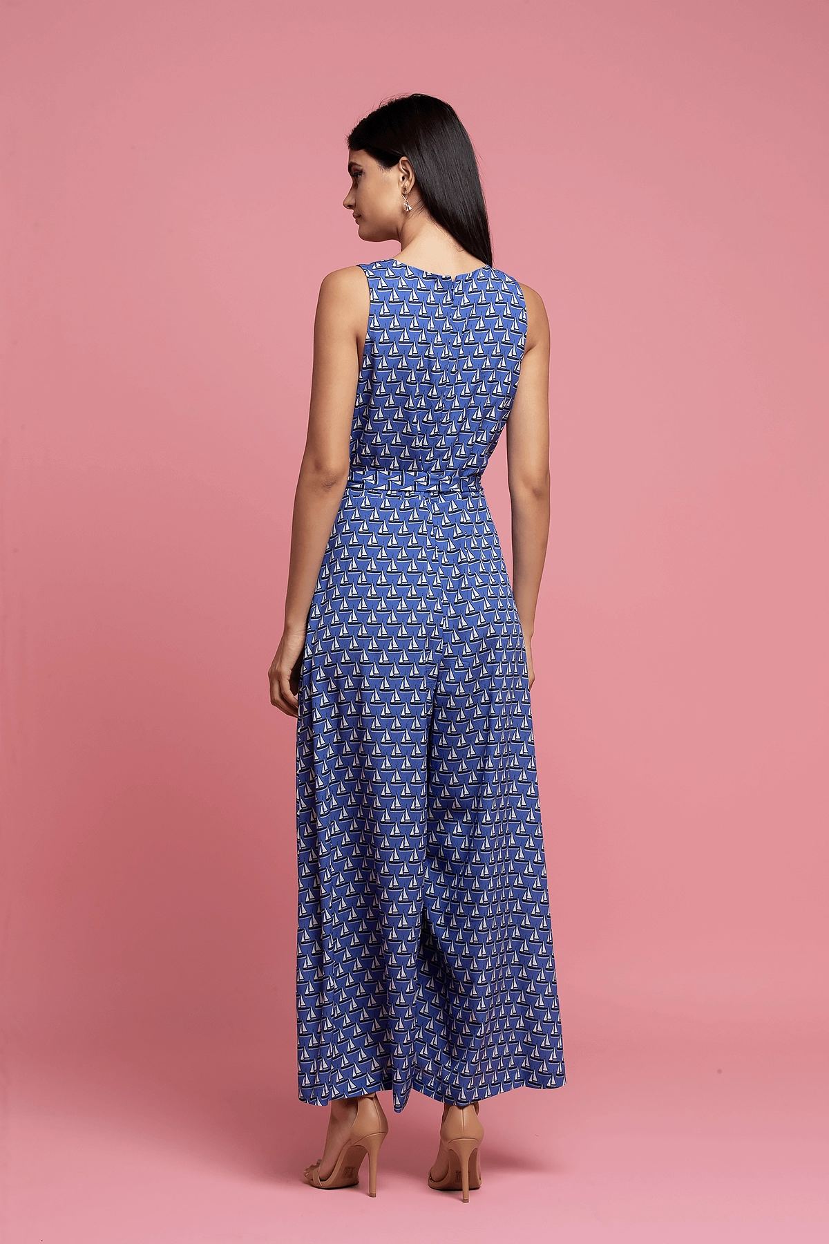 Breathable mesh TaglessNecklineComfort Sailboat Jumpsuit - Blue