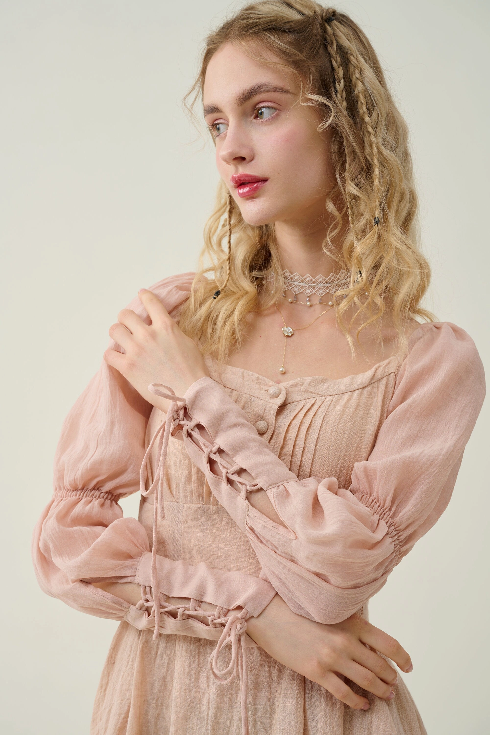 Flexible Cuffs Temperature Regulating Membrane Sakura 21 | Lace-up maxi linen dress