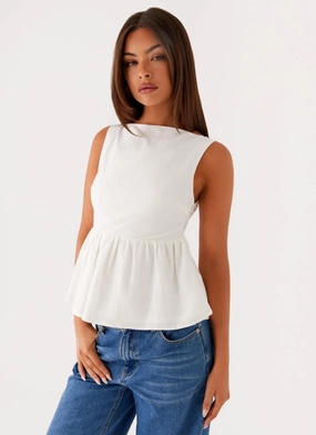 Sallie Linen Top - White DoubleStitch Hemming Tactile Soft Texture Sallie Linen Top - White
